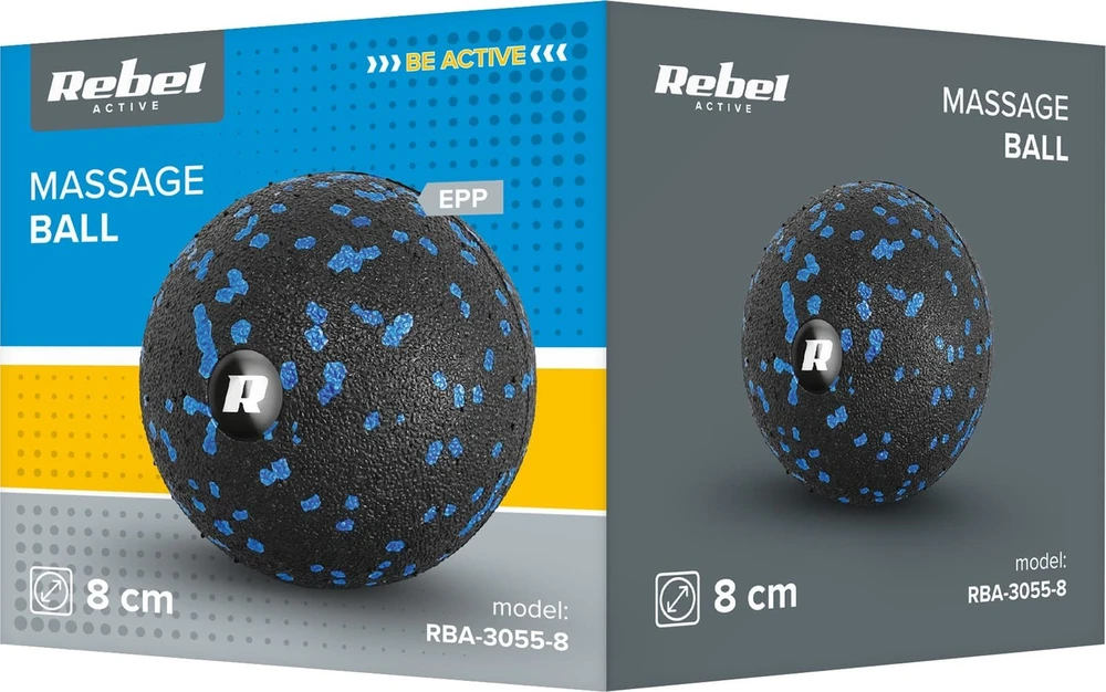 Masažo kamuolys 8 cm, juoda ir mėlyna, EPP medžiaga, REBEL ACTIVE