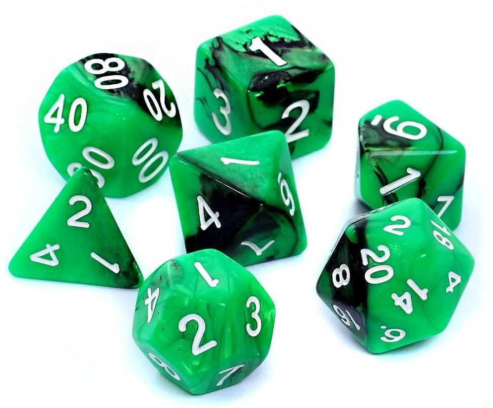 REBEL RPG Dice Set - Two Color - Žalias and Juodas