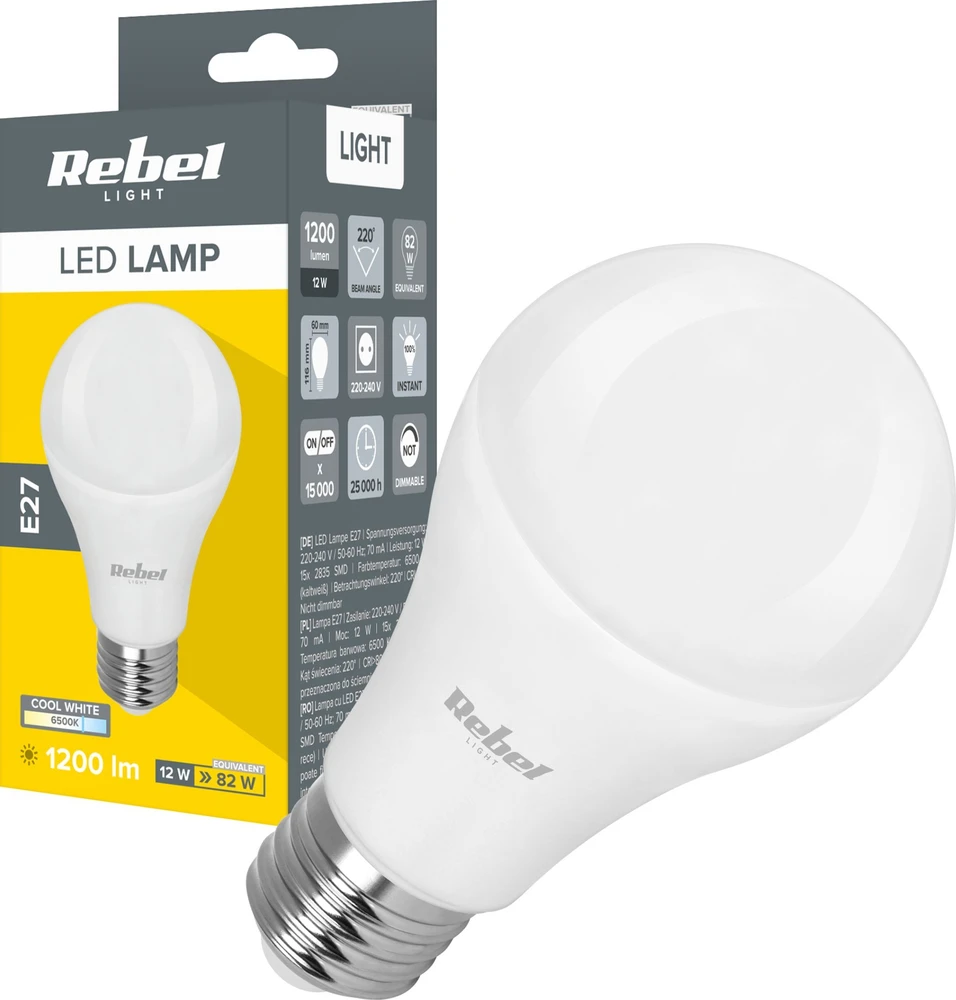 Led lempa Rebel A60 12W, E27, 6500K, 230V