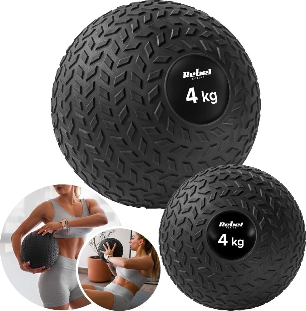 Mažas medicininis kamuolys reabilitacijos pratimams Slam Ball 23cm 4kg, REBEL ACTIVE