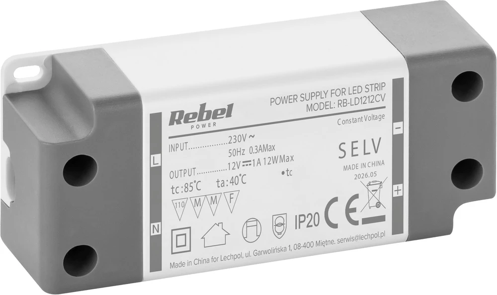 Rebel maitinimo šaltinis LED girliandoms 12V/1A, maks, 12W, IP20