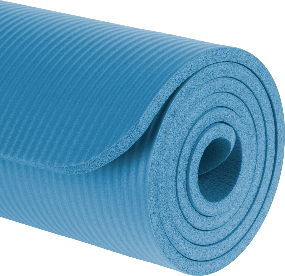 Gimnastikos kilimėlis jogai, pilatesui, fitnesui, 183x61cm, storis 1cm, NBR medžiaga, mėlyna, REBEL ACTIVE