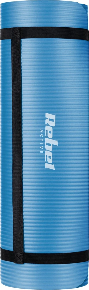 Gimnastikos kilimėlis jogai, pilatesui, fitnesui, 183x61cm, storis 1cm, NBR medžiaga, mėlyna, REBEL ACTIVE