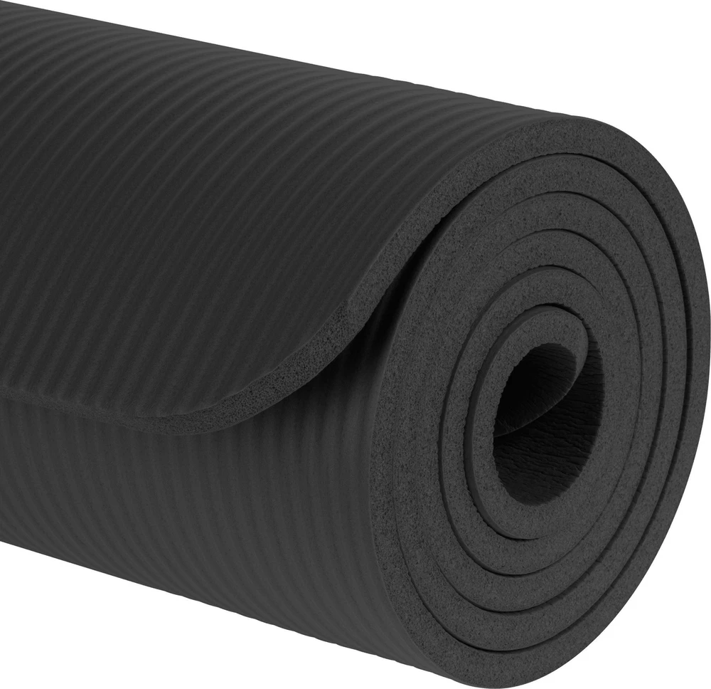 Gimnastikos kilimėlis jogai, pilatesui, fitnesui, 183x61 cm, storis 1.5 cm, NBR medžiaga, juoda, REBEL ACTIVE