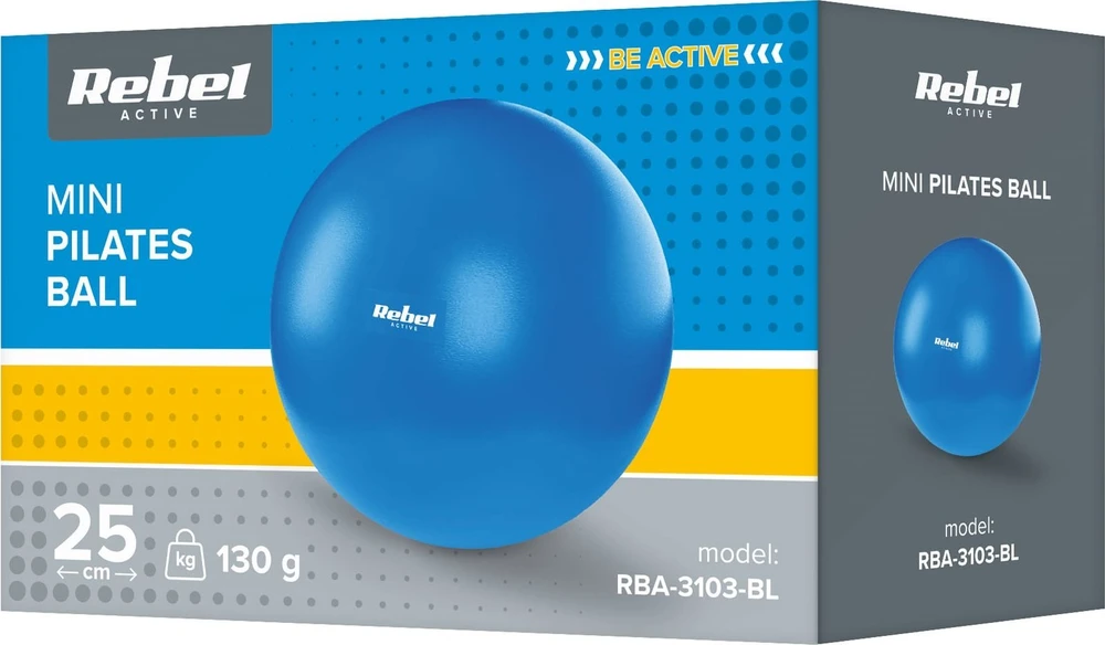 Mini mankštos kamuolys reabilitaciniam pilatesui, 25 cm, su rankine pompa, mėlyna, REBEL ACTIVE