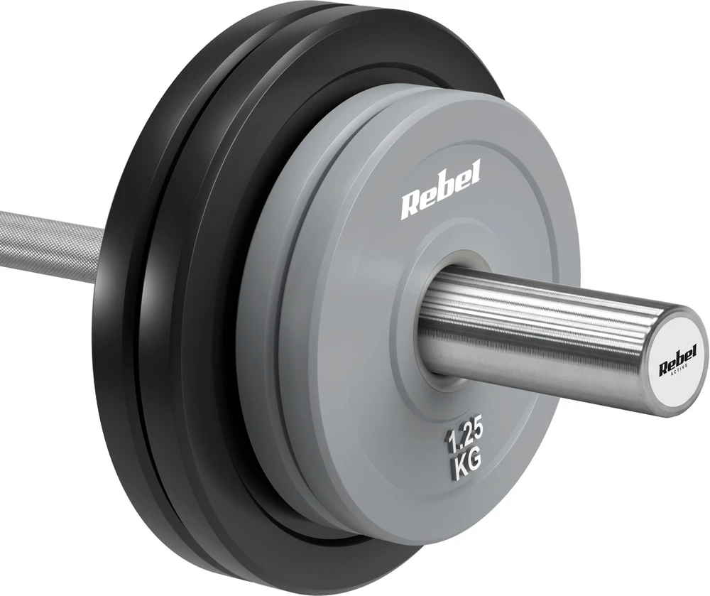Olimpiniai gumuoti BUMPER svareliai, BEAST serijos, 2 x 1.25 kg rinkinys, skylės skersmuo 51 mm, REBEL ACTIVE
