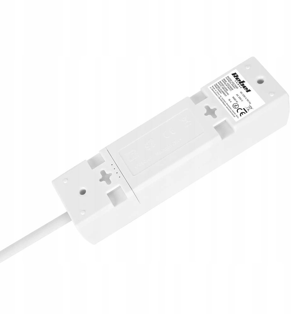 Przedłużacz Prailgintuvas, 3 lizdai, 2 m, prancūziško tipo, be jungiklio (3x1,5 mm), Rebel baltas