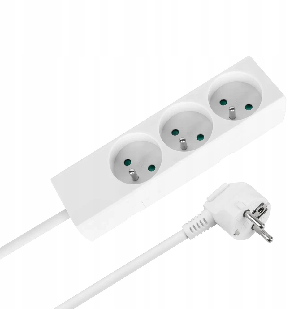 Przedłużacz Prailgintuvas, 3 lizdai, 2 m, prancūziško tipo, be jungiklio (3x1,5 mm), Rebel baltas