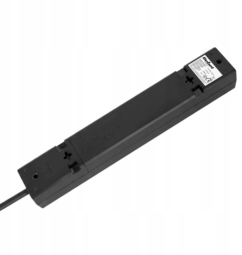 Przedłużacz Prailgintuvas, 5 lizdų, 2 m, prancūziško tipo, su jungikliu (3x1,5 mm), Rebel juodas