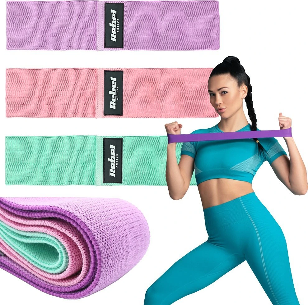 Medžiaginių mankštos juostų rinkinys - Mini Band M, 27-55 kg, 3 medžiaginės juostos, REBEL ACTIVE