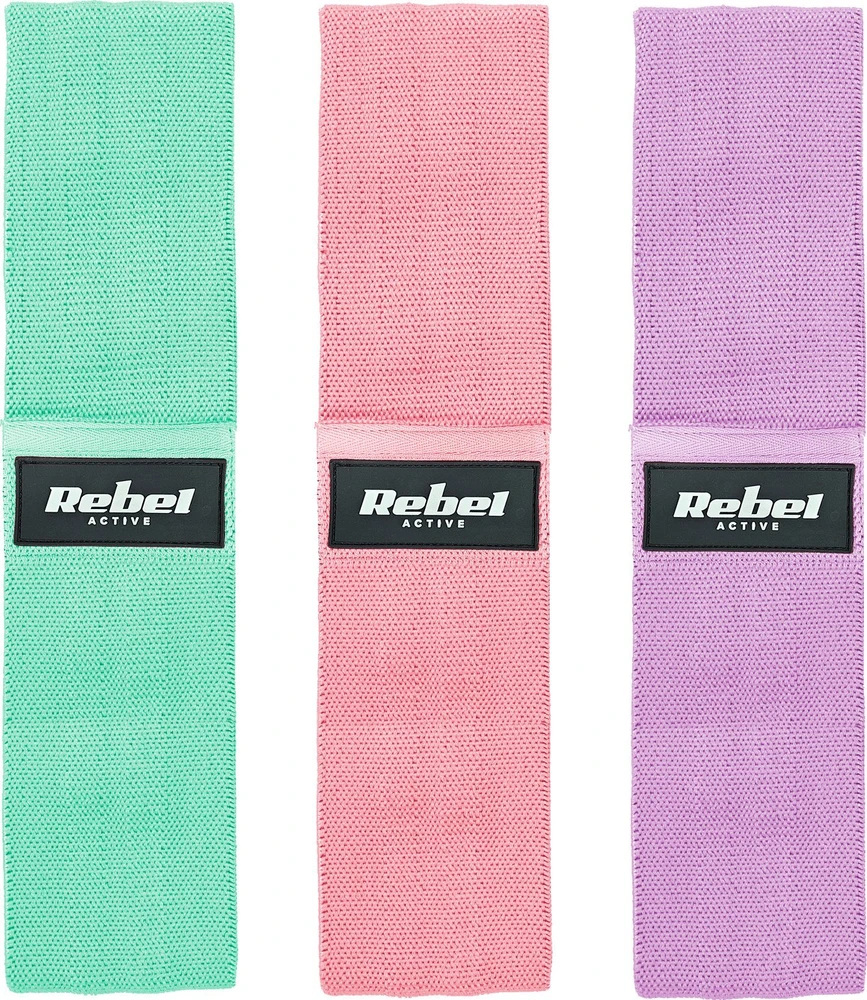 Medžiaginių mankštos juostų rinkinys - Mini Band M, 27-55 kg, 3 medžiaginės juostos, REBEL ACTIVE