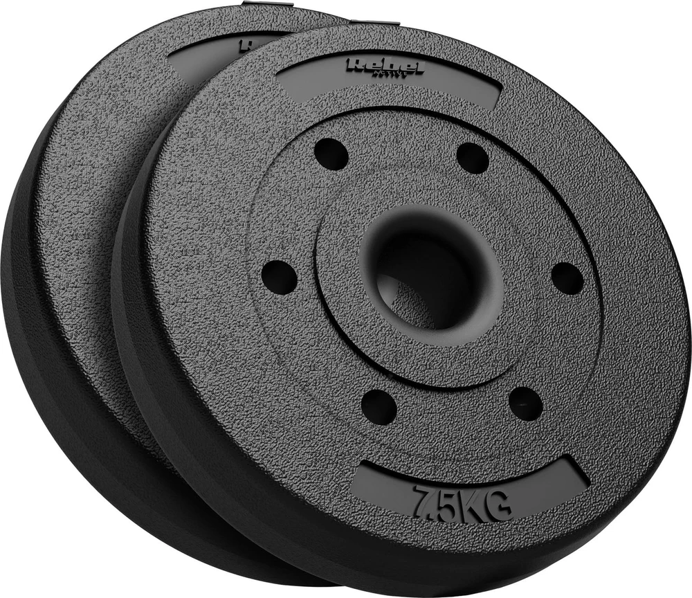 Bituminių svarelių rinkinys 2x7.5kg, skylė 51mm - olimpinėms štangams, REBEL ACTIVE
