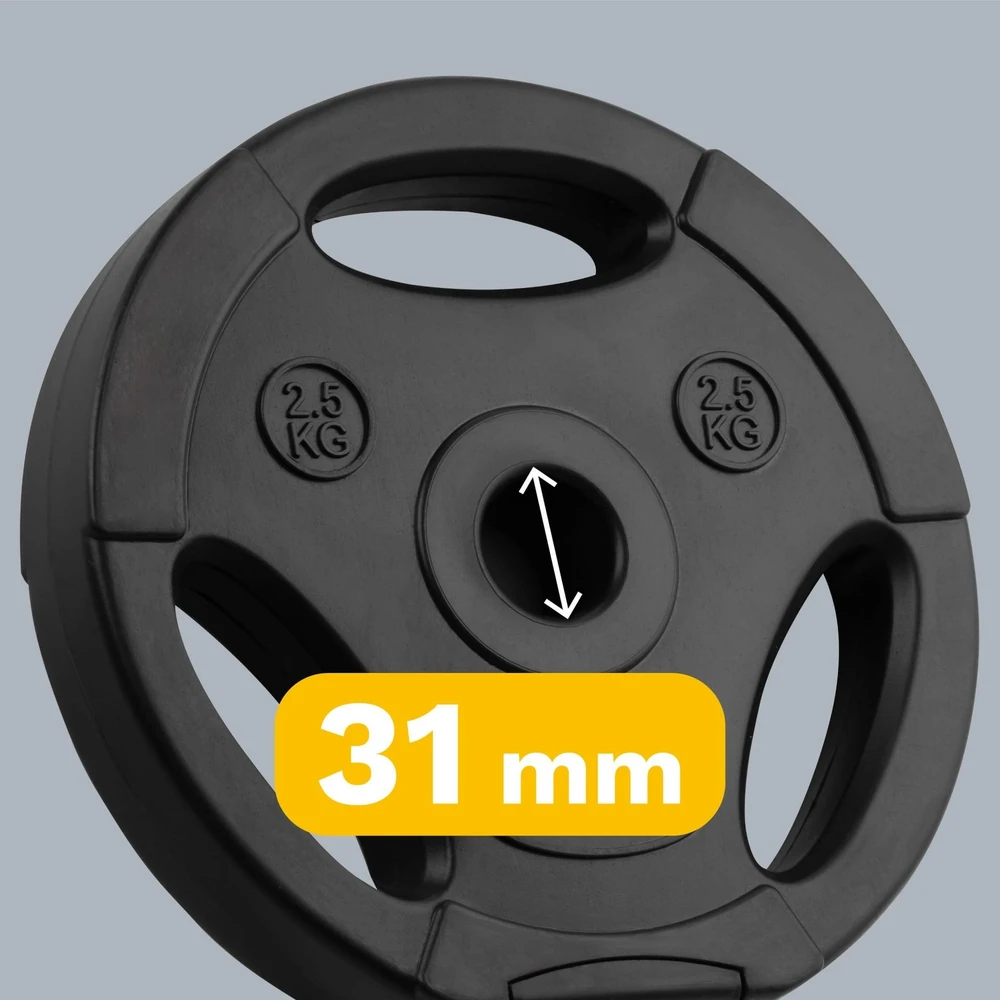 Bituminių svarelių rinkinys 4x2.5kg, skylė 31mm, plokštė su rankenomis, REBEL ACTIVE