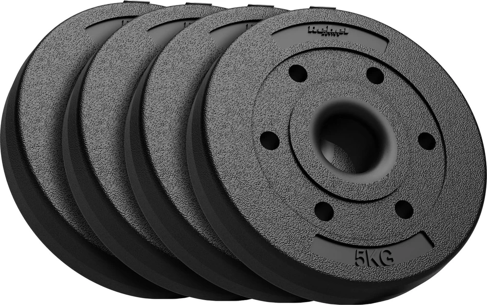 Bituminių svarelių rinkinys 4x5kg, skylė 51mm - olimpinėms štangams, REBEL ACTIVE