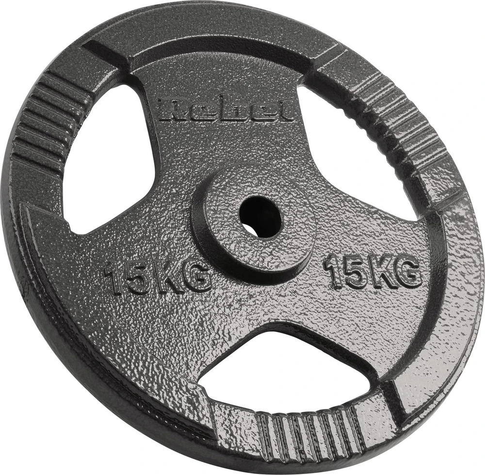 Ketaus svarelių rinkinys 2x15kg, skylė 31mm, plokštė su rankenomis, REBEL ACTIVE
