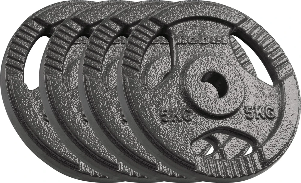 Ketaus svarelių rinkinys 4x5kg, skylė 31mm, plokštė su rankenomis, REBEL ACTIVE