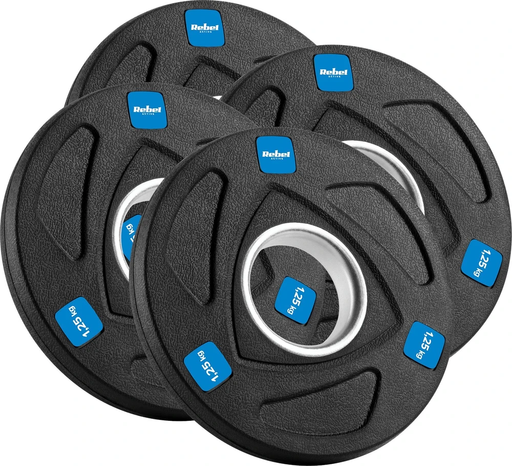 Gumuotų ketaus svarelių rinkinys 4x1.25kg, olimpinis atidarymas 51mm, REBEL ACTIVE