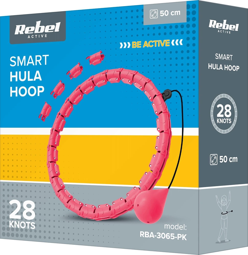 Smart Hula Hop liekninamasis ratas su smeigėmis ir apkrova, 50 cm, rožinė, REBEL ACTIVE