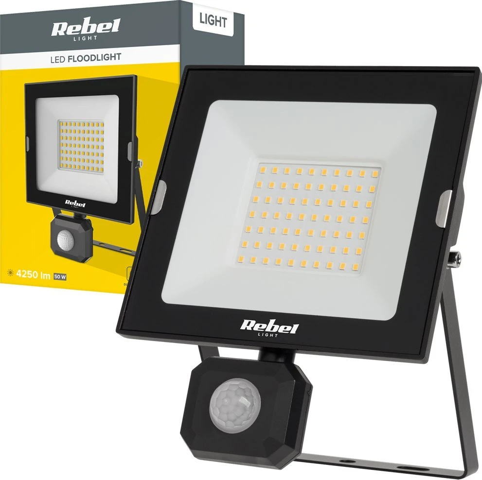 Rebel 50W LED prožektorius su prieblanda ir judesio jutikliu, 4000K, 230V