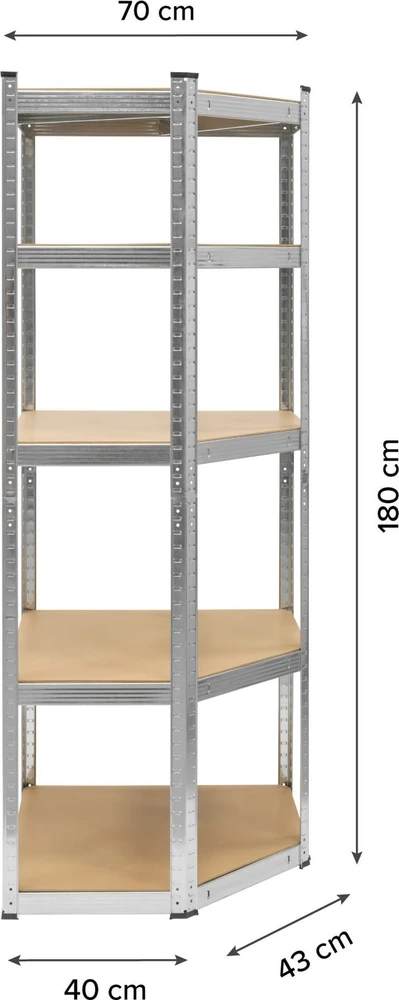 Kampinė sandėlio lentyna 180x40x70 sidabrinė Rebel