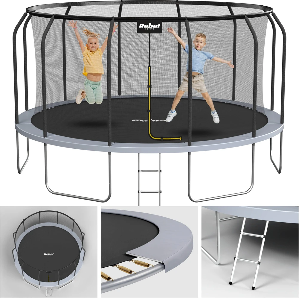 Trampolina „Rebel Active PRO“ batutas 14 pėdų / 427 cm, su tinklu, kopėčiomis