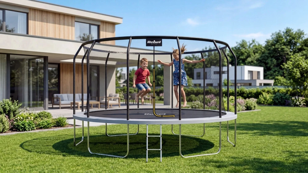 Trampolina „Rebel Active PRO“ batutas 14 pėdų / 427 cm, su tinklu, kopėčiomis