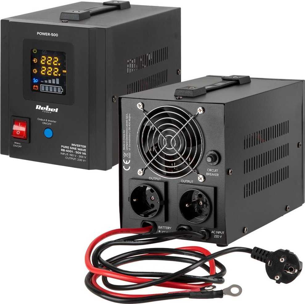 Nepertraukiamo maitinimo šaltinis Rebel POWER-500 - inverteris su gryna sinusine banga ir įkrovimo funkcija 12V 230V 500VA 300W