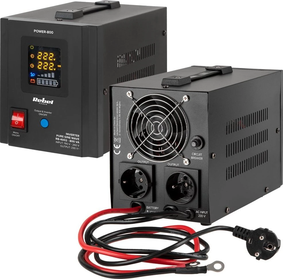 Maitinimo šaltinis „Rebel POWER-800“ avarinis maitinimo šaltinis – gryno sinusoidės keitiklis su įkrovimo funkcija 12 V 230 V 800 VA / 500 W