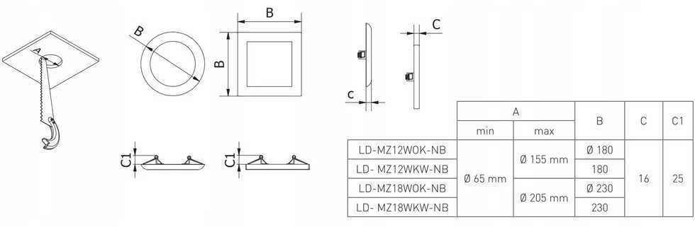 GTV LED šviestuvas MOZA, 12W, 1000lm, AC220-240V, 50/60Hz, PF>0,5, RA≥80, IP40, 120°, 4000K, k