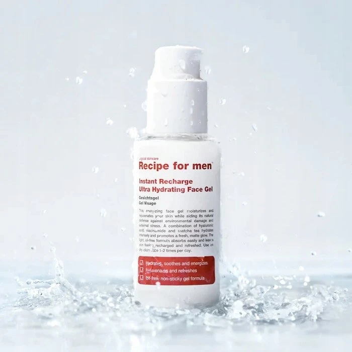 „Recipe For Men“ akimirksniu įkraunamas drėkinamasis veido gelis su hialurono rūgštimi, 75 ml