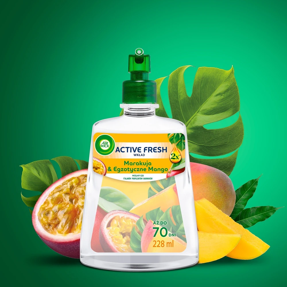 Reckitt Benckiser AIR WICK ACTIVE FRESH įdėklas Marakuja ir egzotiškas mango, Passiflora ir tropinis mango 228 ml