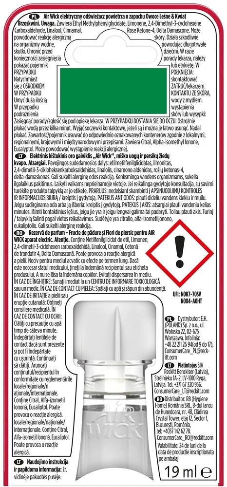 Reckitt Benckiser Air Wick elektroninis įdėklas Miško uogos ir persikų žiedai / Berries & Peach Blossom 19 ML