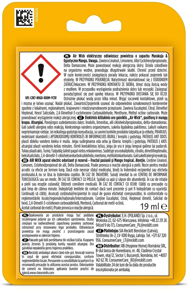 Reckitt Benckiser Air Wick Elektroninis rinkinys – Marakuja ir egzotiškas mango, Passiflora ir tropinis mango 19 ML