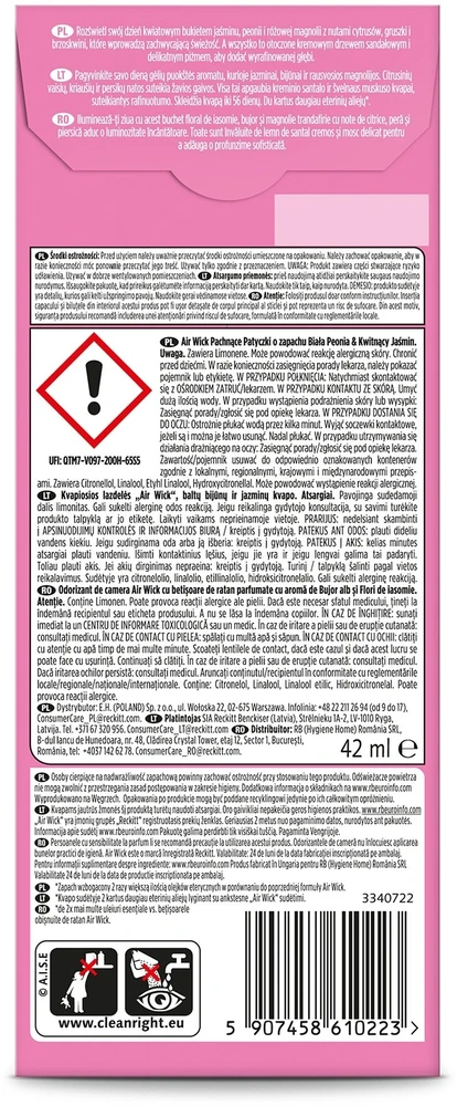 Reckitt Benckiser AIR WICK kvapiosios lazdelės Balta bijūnas ir žydintis jazminas 42 ML