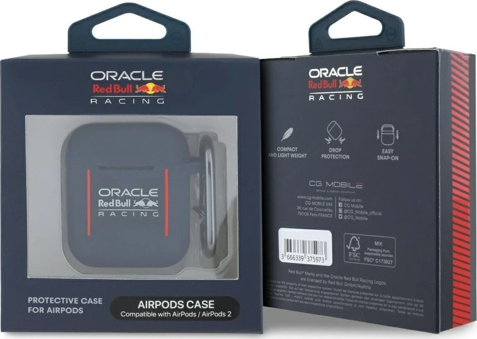Red Bull Raudona Bull Dėklas Raudona Bull Silicone Logo & Lines skirtas AirPods 1 / 2 navy mėlynas