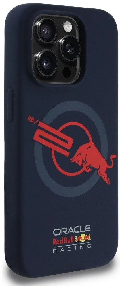 Red Bull Raudona Bull Dėklas Raudona Bull HC Silicone ORBR20 Logo Raudona Lining Apple iPhone 15 Pro MagSafe navy mėlynas