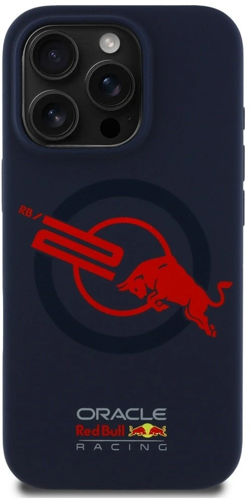 Red Bull Raudona Bull Dėklas Raudona Bull HC Silicone ORBR20 Logo Raudona Lining Apple iPhone 15 Pro MagSafe navy mėlynas
