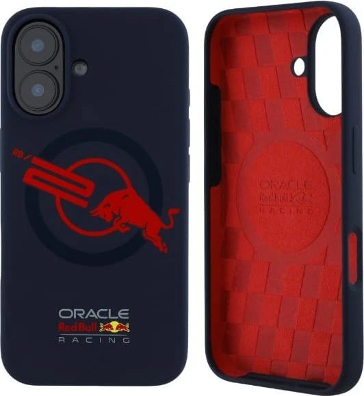 Red Bull Raudona Bull Dėklas Raudona Bull HC Silicone ORBR20 Logo Raudona Lining to Apple iPhone 16 MagSafe navy mėlynas
