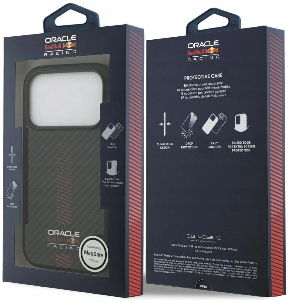 Red Bull Raudona Bull Original dėklas Raudonas BULL Kevlar Powerbar MagSafe skirtas Apple iPhone 17 Pro juodos spalvos