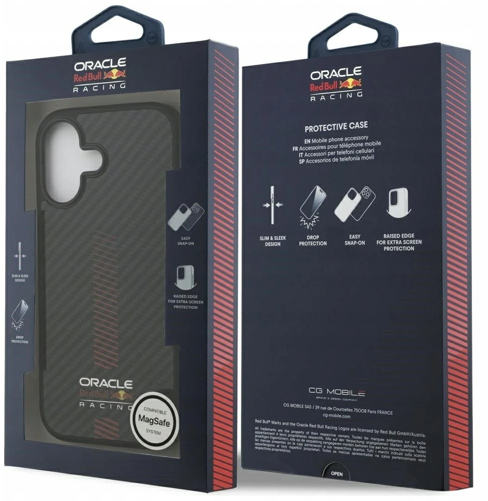 Red Bull Raudona Bull Original dėklas Raudonas BULL Kevlar Powerbar MagSafe skirtas Apple iPhone 17 juodos spalvos