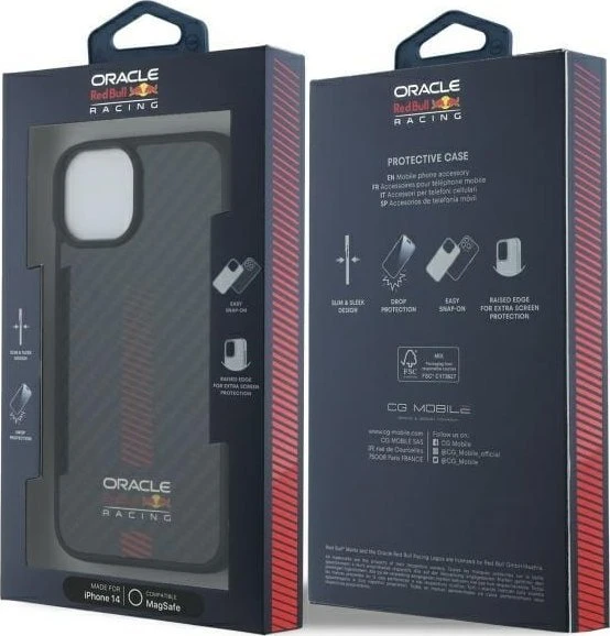 Red Bull Raudona Bull Raudona Bull Carbon Powerbar MagSafe dėklas jūsų Apple iPhone 14 juodos spalvos