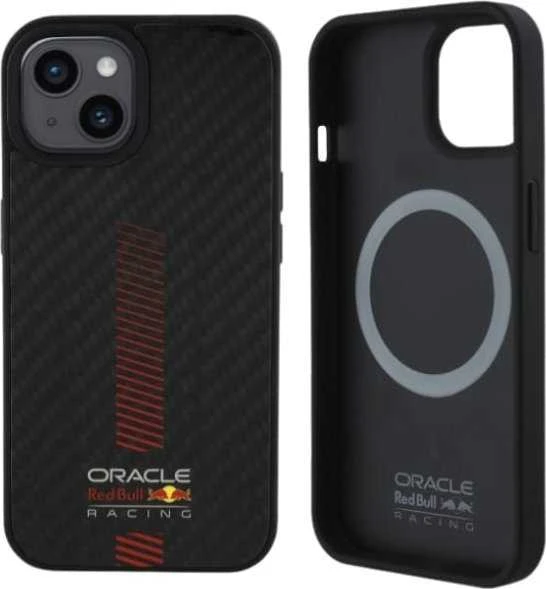 Red Bull Raudona Bull Raudona Bull Carbon Powerbar MagSafe dėklas jūsų Apple iPhone 15 juodos spalvos