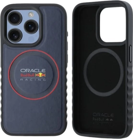 Red Bull Raudona Bull Raudona Bull PU Leather Raudona Ring MagSafe dėklas jūsų Apple iPhone 15 Pro Max mėlynos spalvos