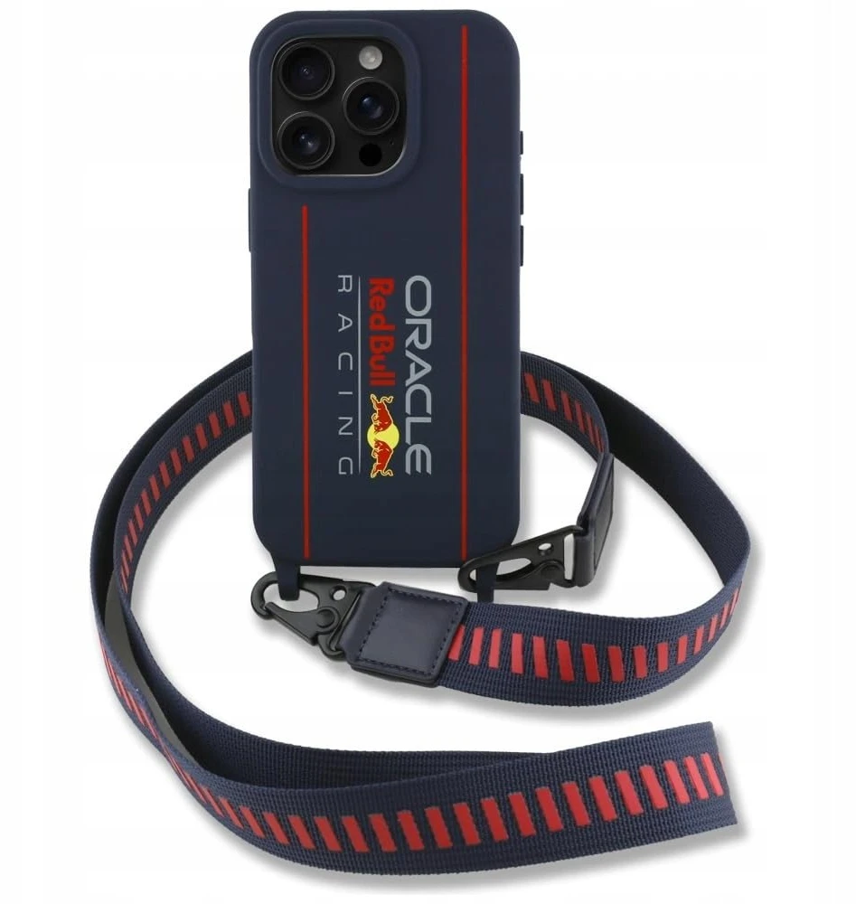 Red Bull Raudona Bull Raudona Bull silikoninis Vertical Logo MagSafe Case + Crossbody Strap for iPhone 16 Pro dėklas telefonui mėlynos spalvos