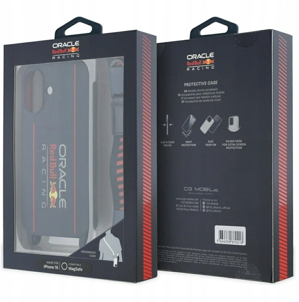 Red Bull Raudona Bull Raudona Bull silikoninis Vertical Logo MagSafe Case + Crossbody Strap for iPhone 16 dėklas telefonui mėlynos spalvos