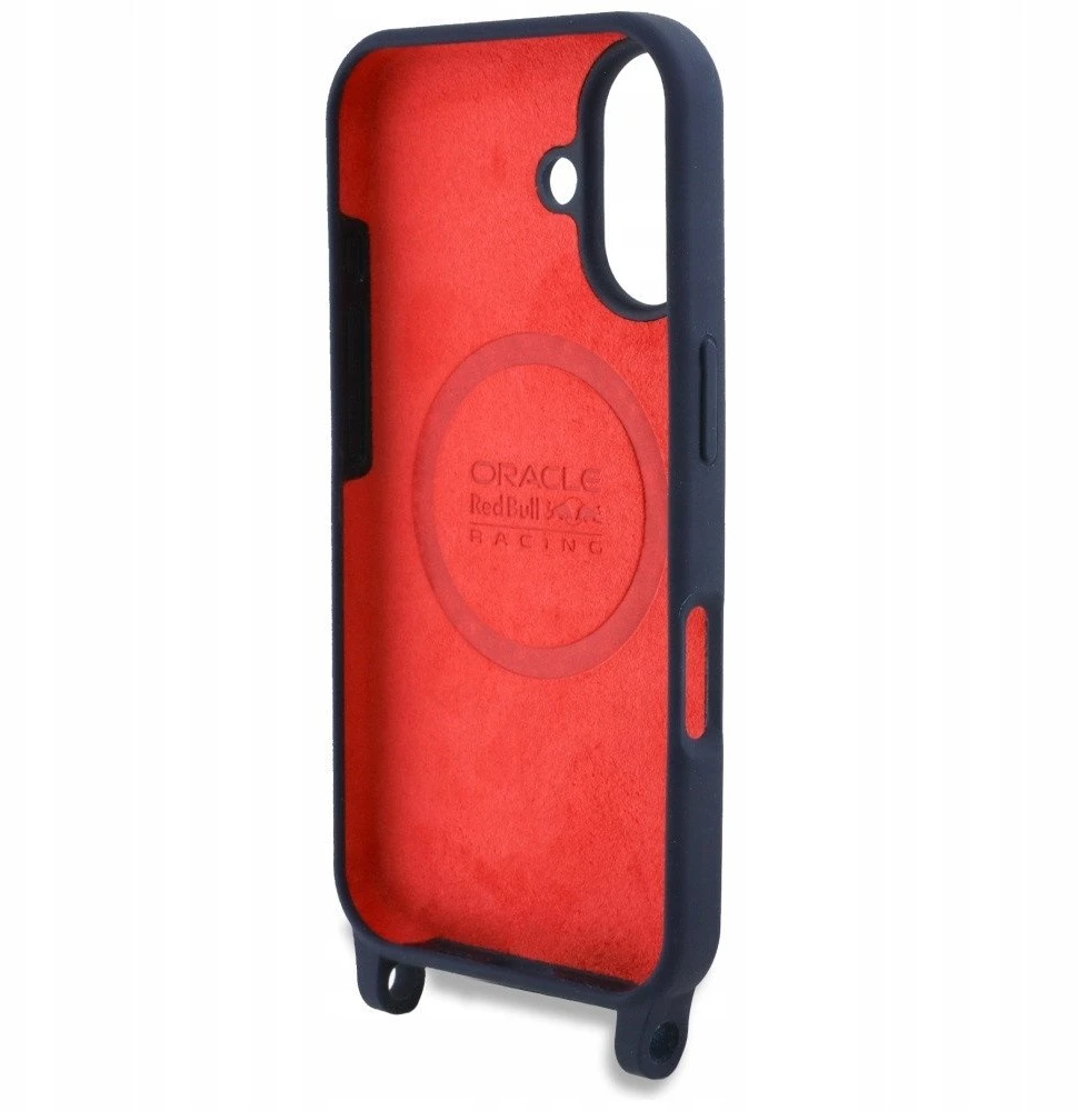 Red Bull Raudona Bull Raudona Bull silikoninis Vertical Logo MagSafe Case + Crossbody Strap for iPhone 16 dėklas telefonui mėlynos spalvos