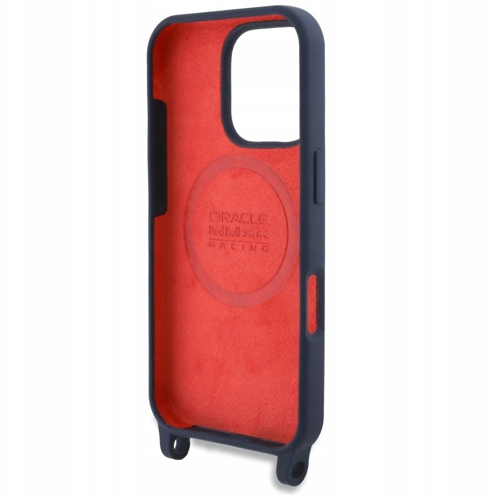 Red Bull Raudona Bull Raudona Bull silikoninis Vertical Logo MagSafe Case + Crossbody Strap for iPhone 16 Pro Max dėklas telefonui mėlynos spalvos