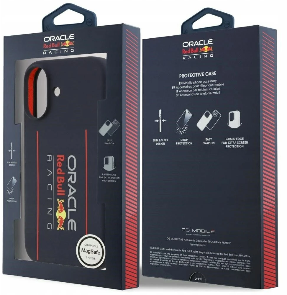 Red Bull Raudona Bull Raudona Bull Silicone Vertical Logo MagSafe dėklas skirtas Apple iPhone 17 mėlynos spalvos