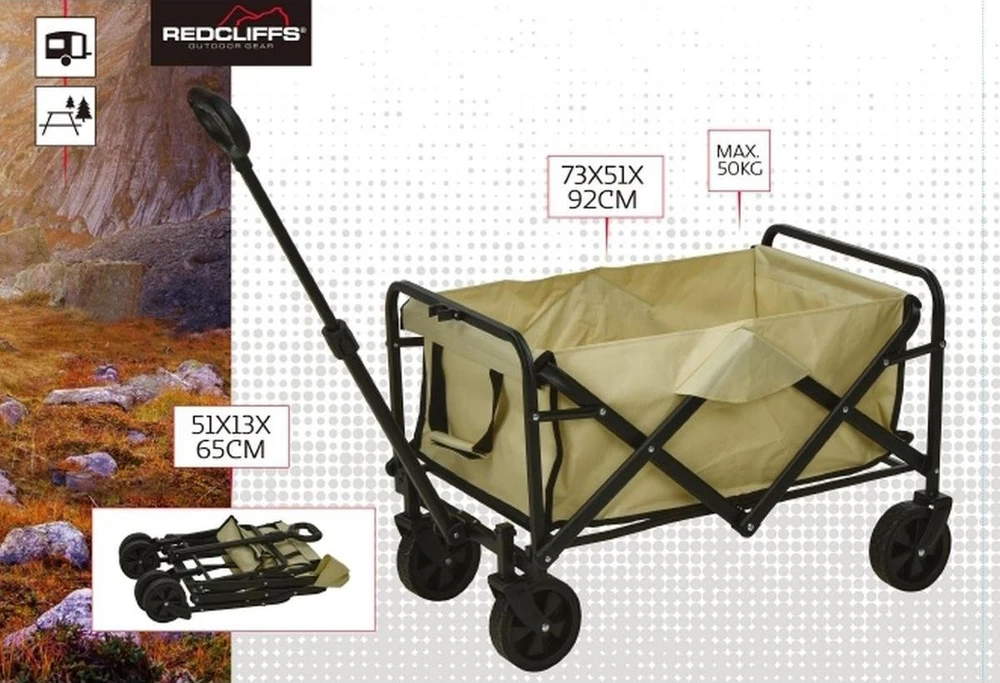 Dymo SULANKSTOMAS TURISTINIS PAPLŪDIMIO VEŽIMĖLIS 71X50X48CM SU RANKENA REDCLIFFS 940313