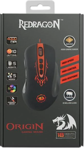 Redragon su laidu žaidimų pelė M903 Origin 4000 DPI, 8 Mygtukai ir Omron žaidimų jungikliai, DS-ORIGIN, 70343